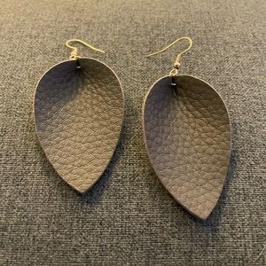 Brown leather leaf earring